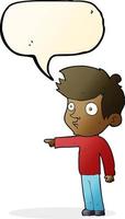 cartoon pointing boy with speech bubble vector