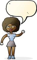 cartoon waving woman wearing spectacles with speech bubble vector