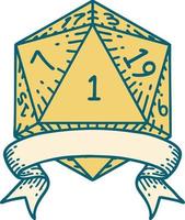 natural one d20 dice roll illustration vector