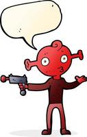 cartoon alien with ray gun with speech bubble vector