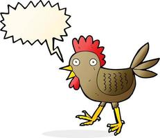 funny cartoon chicken with speech bubble vector