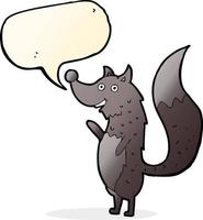 cartoon waving wolf with speech bubble vector