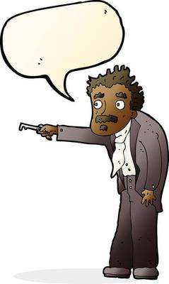 cartoon man trembling with key unlocking with speech bubble