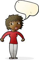 cartoon woman shrugging shoulders with speech bubble vector