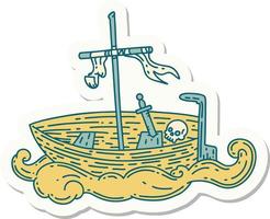 sticker of tattoo style empty boat with skull vector