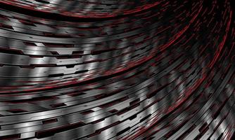 tecnología de curva 3d cibernética de plata metálica roja futurista en vector negro