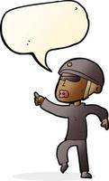 cartoon man in bike helmet pointing with speech bubble vector