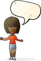 cartoon woman shrugging shoulders with speech bubble vector