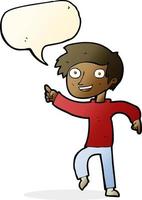 cartoon happy boy pointing with speech bubble vector
