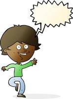 cartoon happy waving boy with speech bubble vector