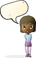 cartoon shy girl with speech bubble vector