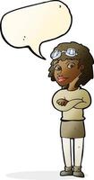 cartoon woman with crossed arms and safety goggles with speech bubble vector