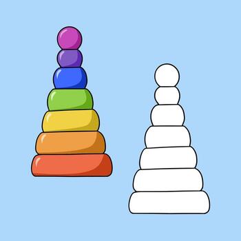 Set of images, Bright colored high pyramid, children toy, vector illustration on a colored background