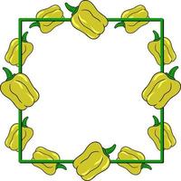 Square frame, bright yellow ripe vegetables peppers, copy space, vector illustration in cartoon style on a white background