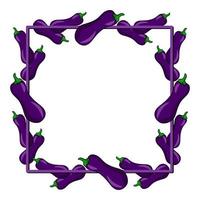 Square frame, purple ripe eggplant vegetables, copy space, cartoon-style vector illustration on a white background