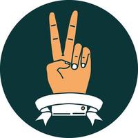 peace two finger hand gesture with banner icon vector