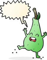 cartoon happy dancing pear with speech bubble vector