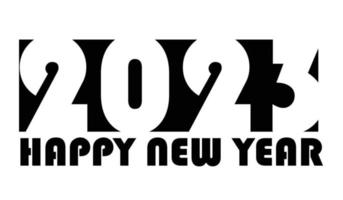 2023 Happy New Year vector logo black and white retro design with text. Simple illustration isolated on white background. Clip art element for calendar notebook, poster, greeting card