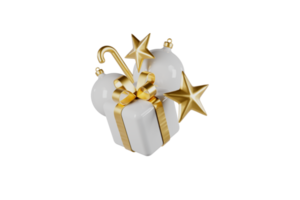 caja de regalo de navidad con juguetes dorados 3d render png