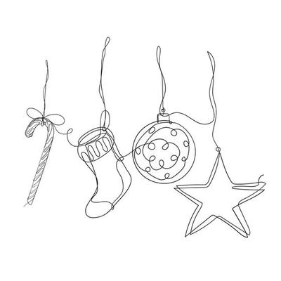 continuous line drawing hanging christmas decorations collection vector