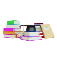 3d renderizar educación de posgrado con libro y sombrero png