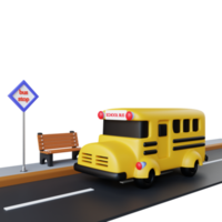 Autobus scolaire de rendu 3D avec route png
