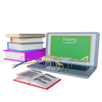 3D render educação on-line com laptop png