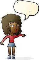 cartoon woman playing it cool with speech bubble vector