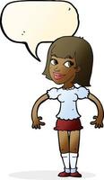 cartoon woman shrugging shoulders with speech bubble vector