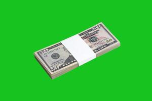 fajo de billetes de dólar estadounidense aislado en verde chroma keyer. paquete de dinero americano con alta resolución en máscara verde perfecta foto