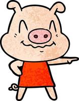 nervous cartoon pig wearing dress vector