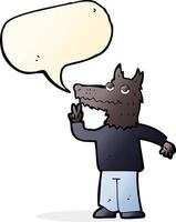 caricatura, feliz, lobo, hombre, con, burbuja del discurso vector