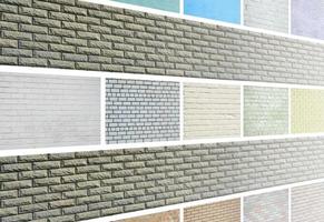 A collage of many pictures with fragments of brick walls of different colors close-up. Set of images with varieties of brickwork photo