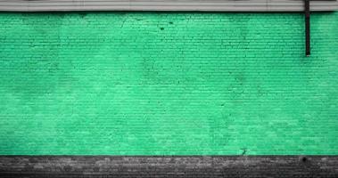 The texture of the brick wall of many rows of bricks painted in green color photo