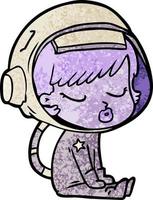 cartoon pretty astronaut girl sitting waiting vector