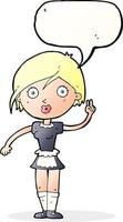 cartoon waitress making hand gesture with speech bubble vector