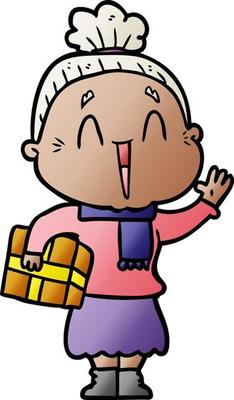 cartoon happy old lady