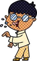 cartoon boy wearing spectacles and making point vector