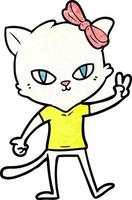 linda chica gato de dibujos animados dando el signo de la paz vector