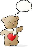 cartoon teddy bear with love heart with thought bubble vector