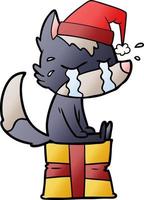 cartoon crying christmas wolf vector