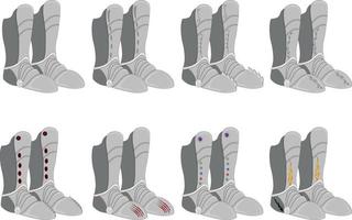 Plate armor game asset, various styles foot armor collection vector illustration