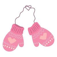 Pair of woolen knitted mittens with zigzag pattern. vector