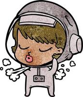 cartoon pretty astronaut girl taking off space helmet vector