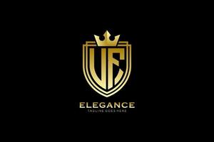 initial UF elegant luxury monogram logo or badge template with scrolls and royal crown - perfect for luxurious branding projects vector