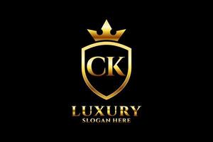 initial CK elegant luxury monogram logo or badge template with scrolls and royal crown - perfect for luxurious branding projects vector