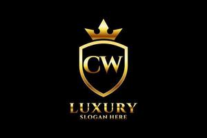 initial CW elegant luxury monogram logo or badge template with scrolls and royal crown - perfect for luxurious branding projects vector