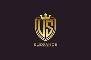initial US elegant luxury monogram logo or badge template with scrolls and royal crown - perfect for luxurious branding projects vector