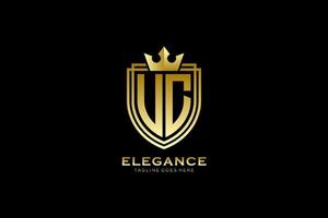 initial UC elegant luxury monogram logo or badge template with scrolls and royal crown - perfect for luxurious branding projects vector