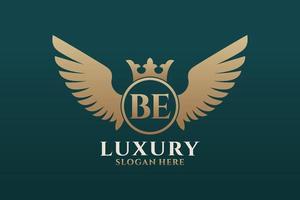 Luxury royal wing Letter BE crest Gold color Logo vector, Victory logo, crest logo, wing logo, vector logo template.